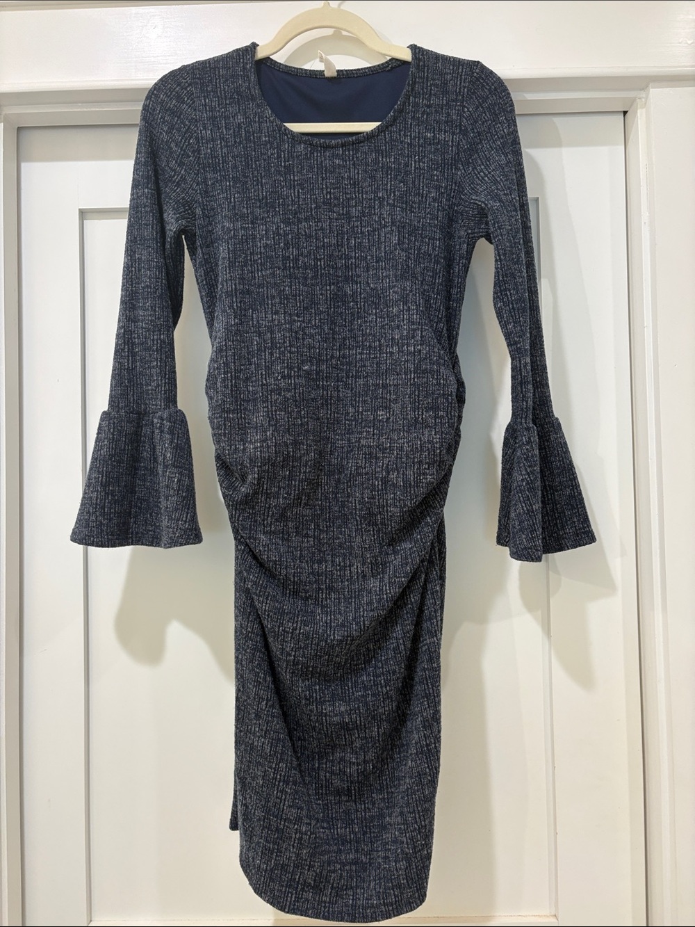 PinkBlush Women's Navy Ribbed Bell-Sleeve Knit Maternity Dress